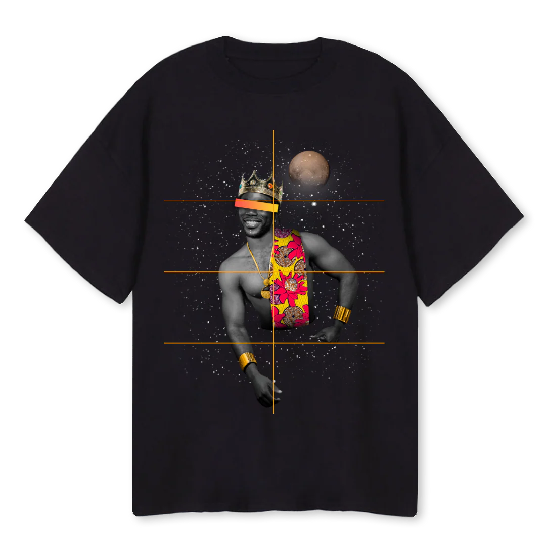 SPACE PRINCE Black Oversized Tee.