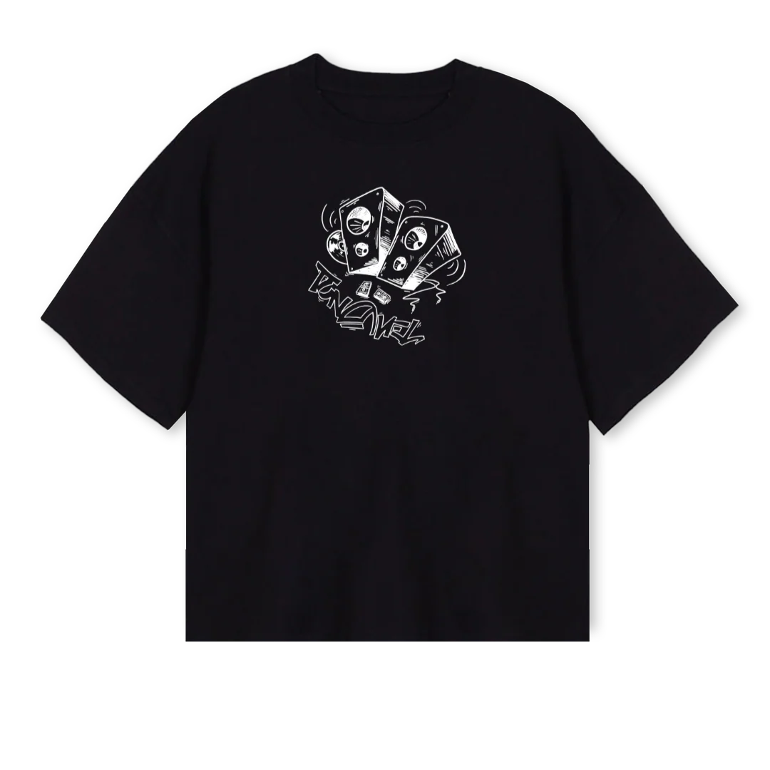 SPEAKER Black Oversized Boxy Tee.
