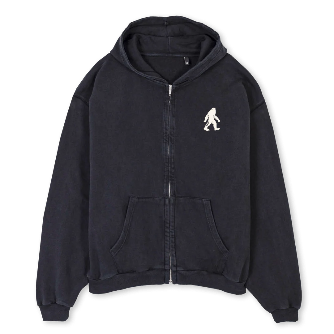 SSCIRCLEVINTGAEHOODI Vintage Black Oversized Zipped Hoodie.
