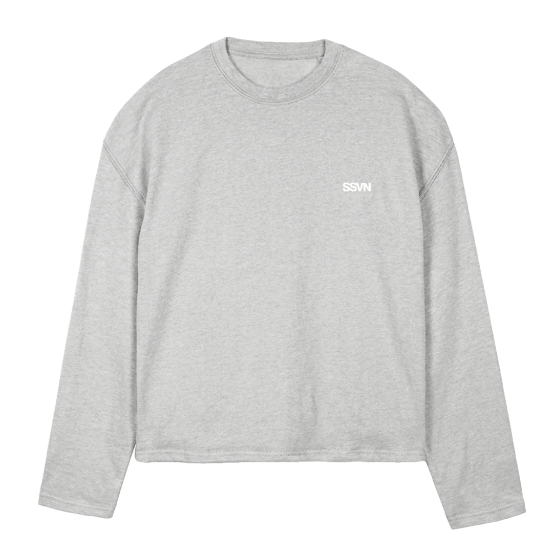 SSVNBASICLIGHTGREYLS_W Light Grey Marl Oversized Boxy LS Tee.