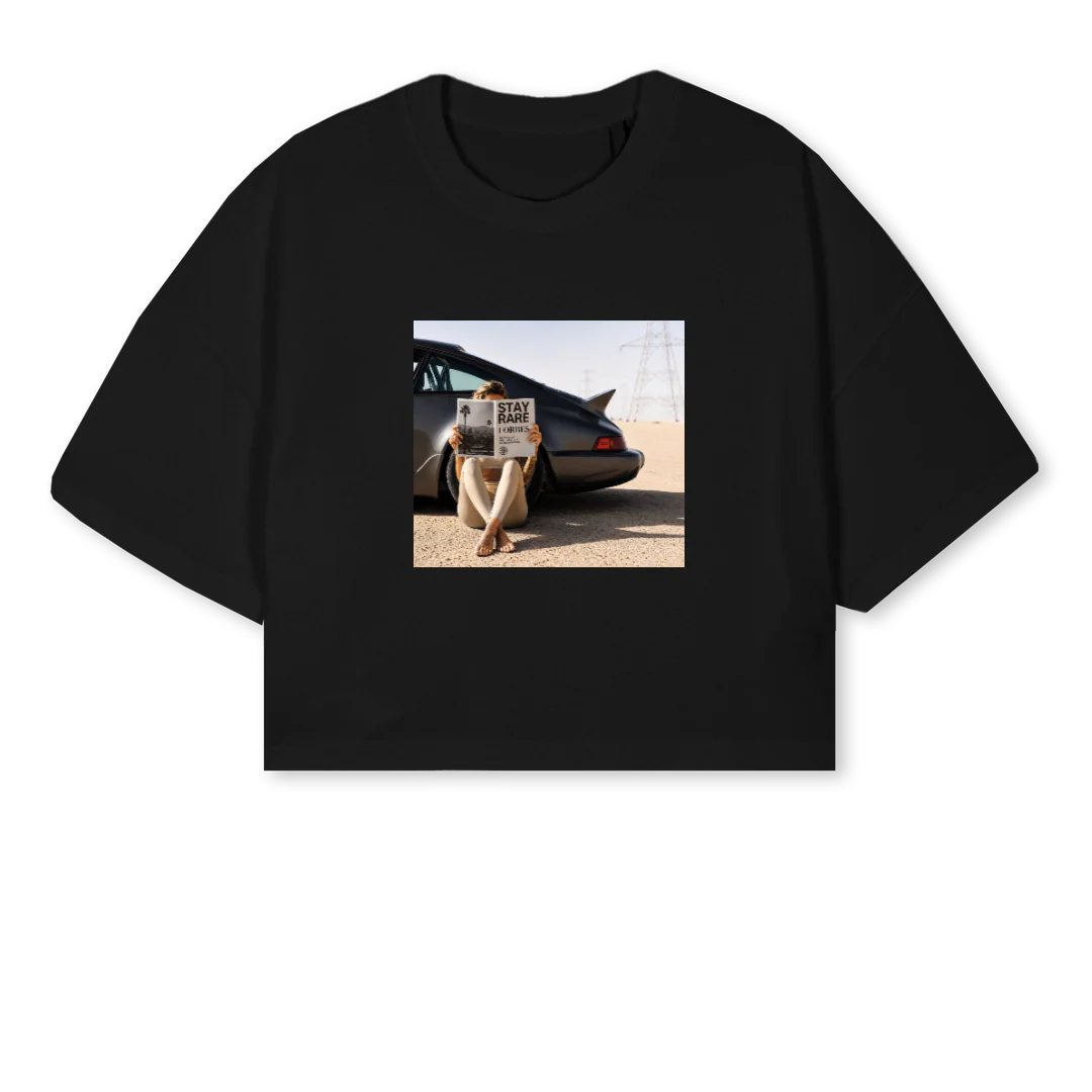STAYRARE_B Black Cropped Oversized Tee.