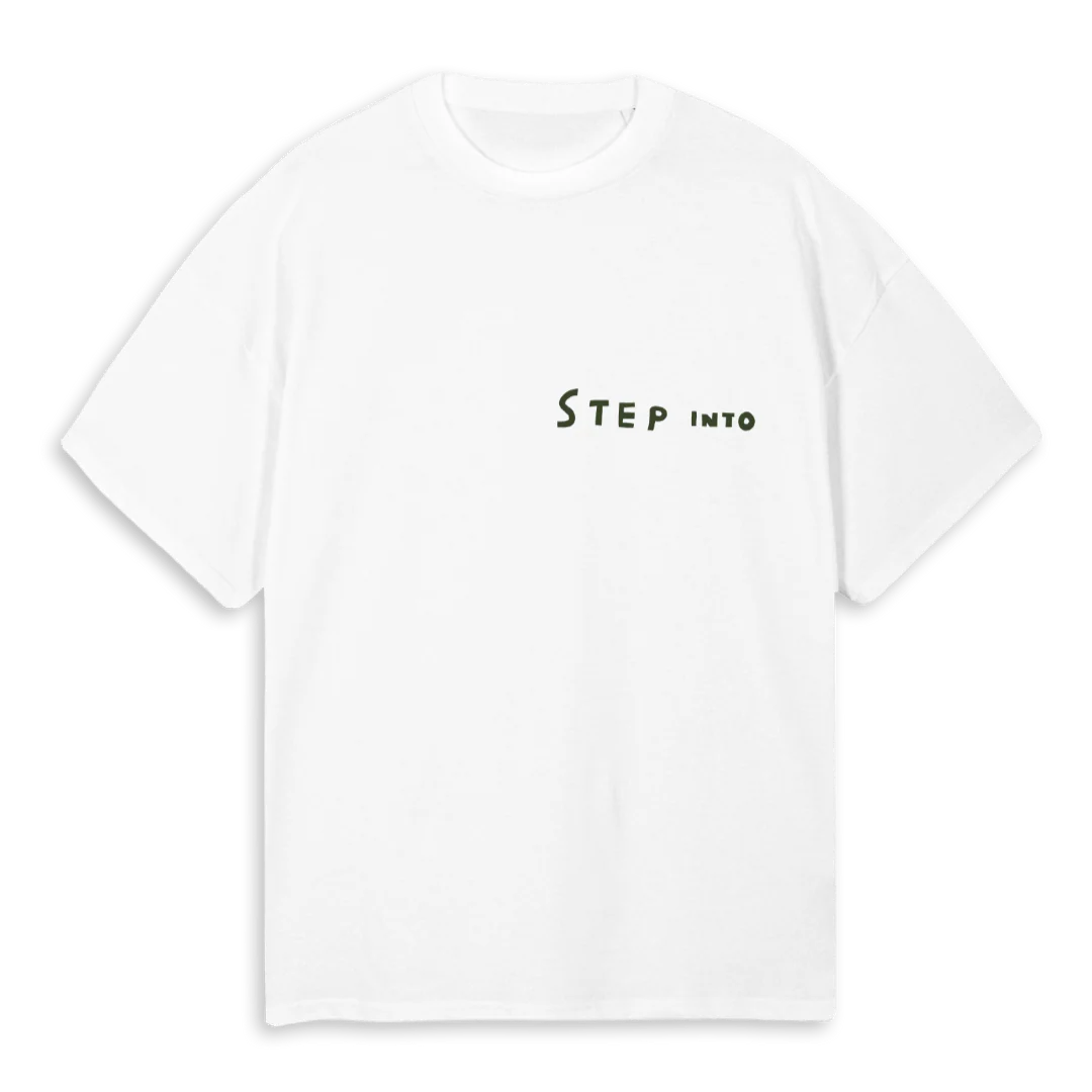 STEPINTOSMALLER White Oversized Tee.