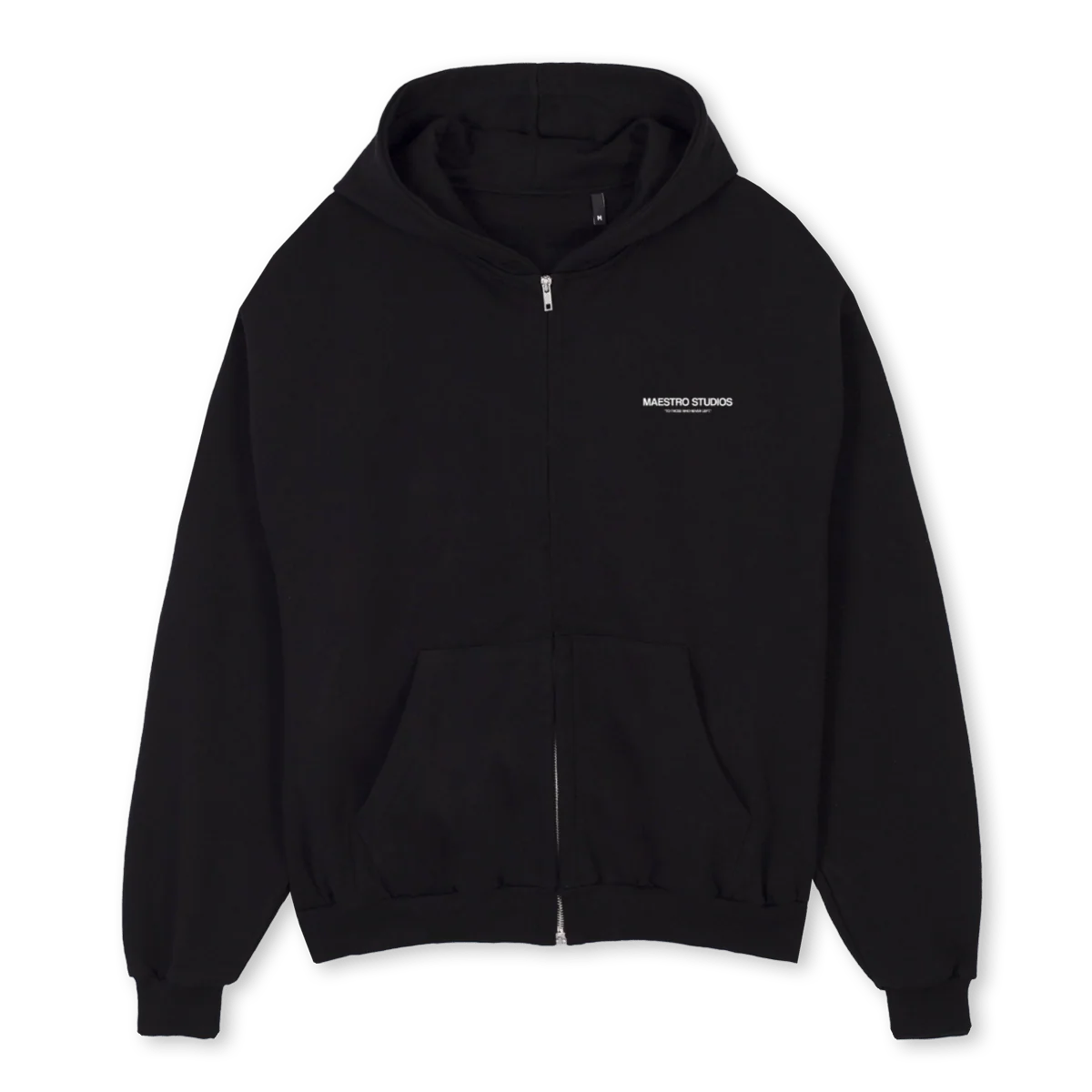 STILL HERE Black Oversized Zipped Hoodie.