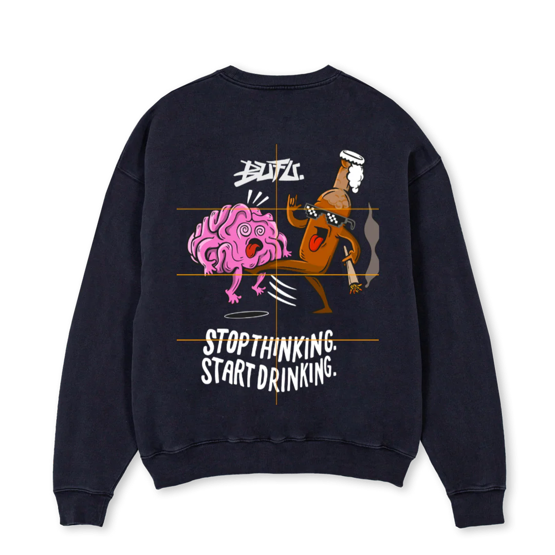 STOPTHINKINGBUFU Vintage Black Oversized Crewneck Sweater. - Image 2