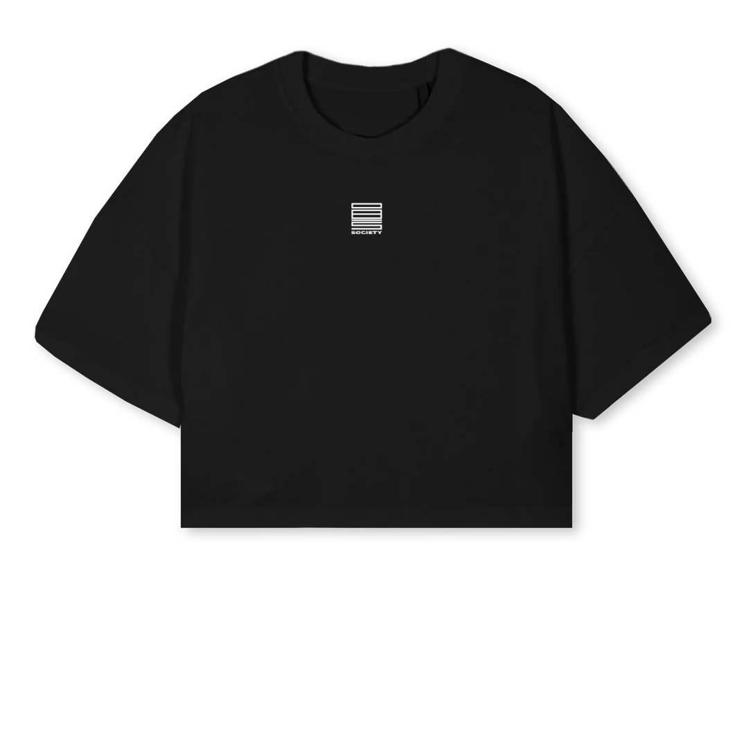 STORYCROPB Black Cropped Oversized Tee.