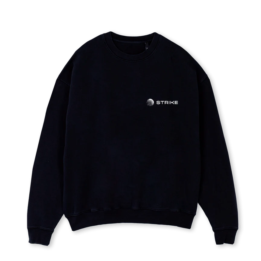 STRIKESWEAT Black Oversized Crewneck Sweater.