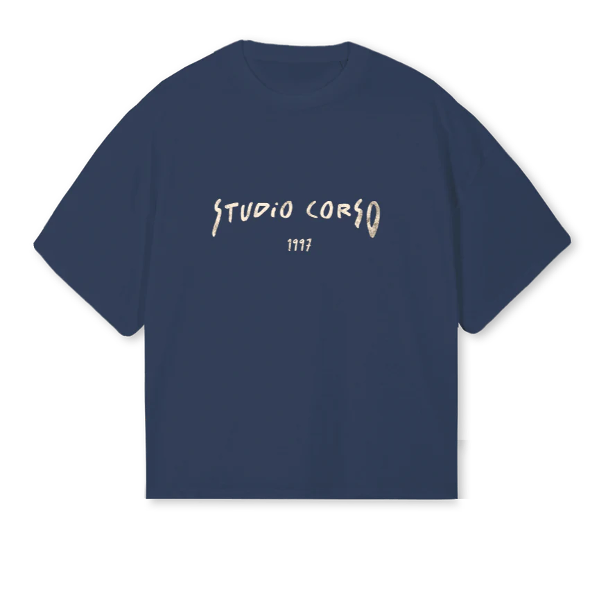 STUDIOCORSO Navy Blue Oversized Boxy Tee.