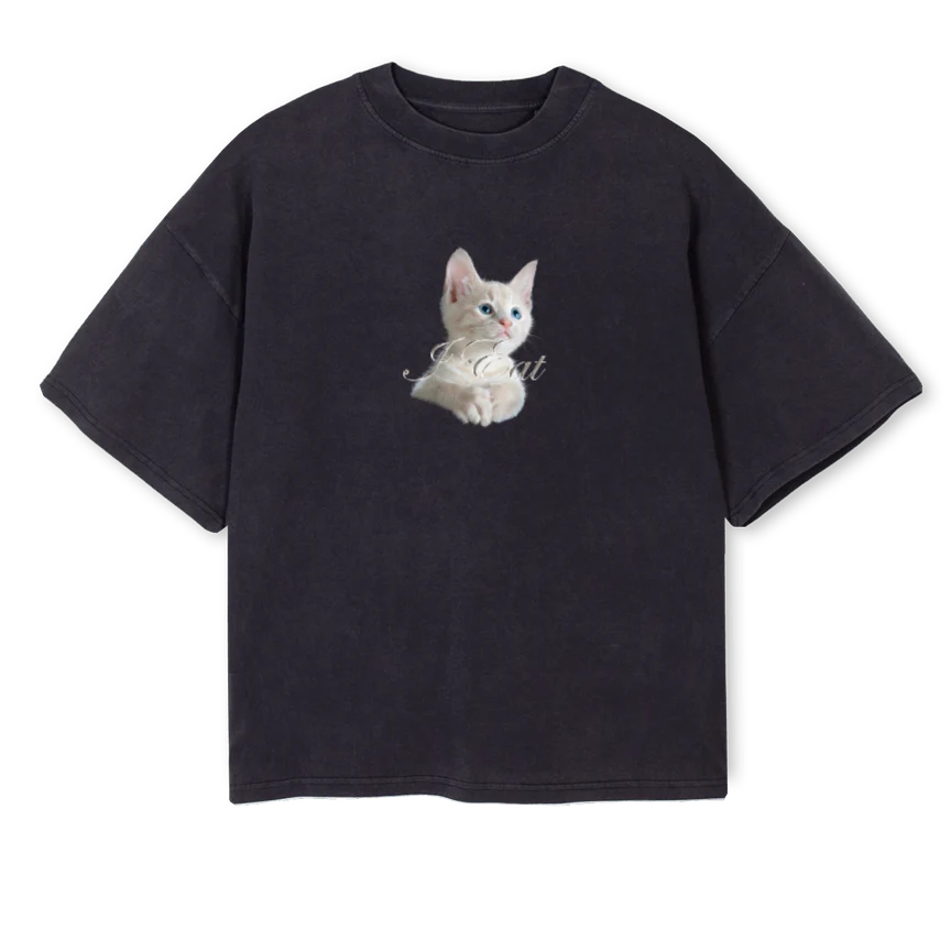 PUSSY_2 Vintage Black Oversized Boxy Tee