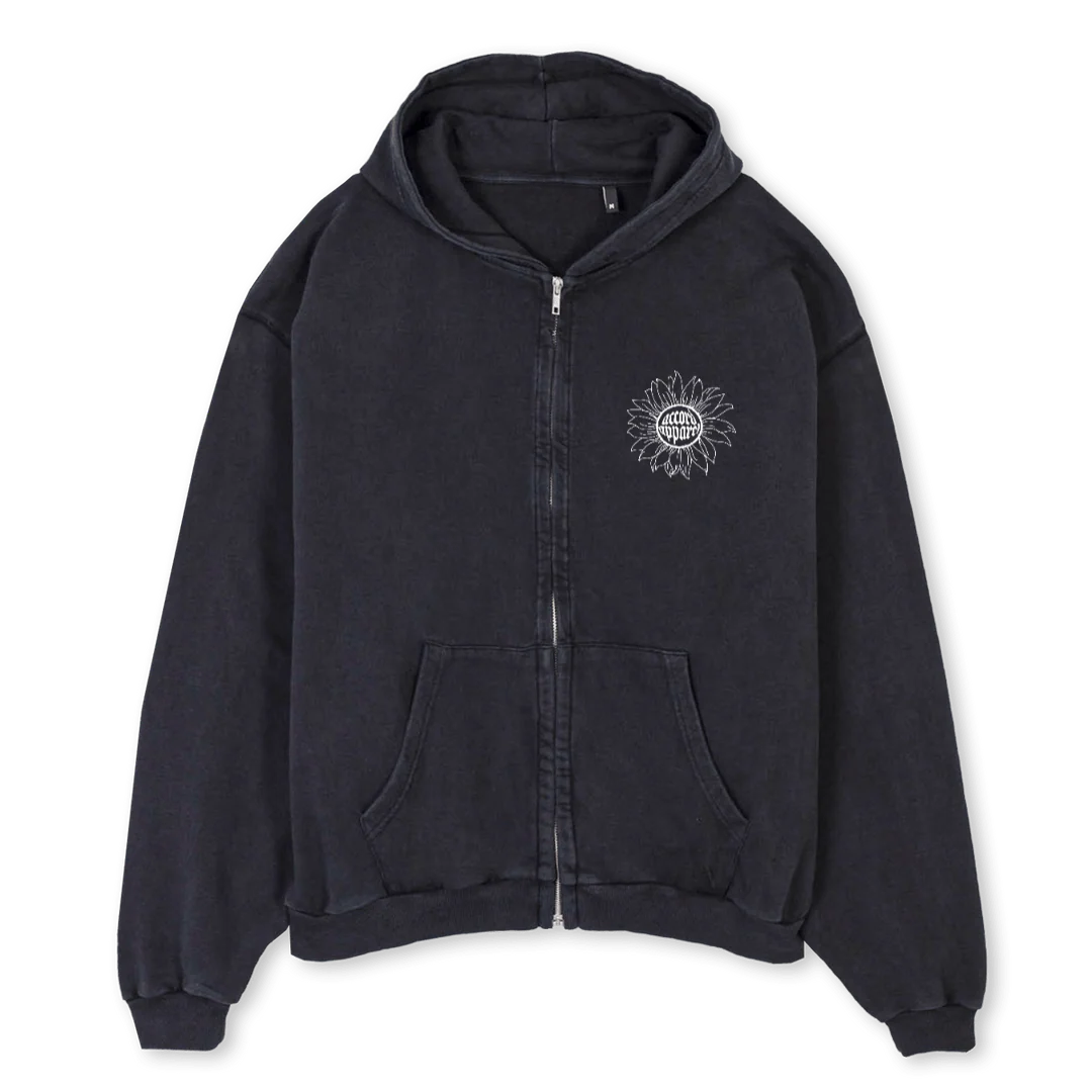 SUNFLOWERHOODIE Vintage Black Oversized Zipped Hoodie.