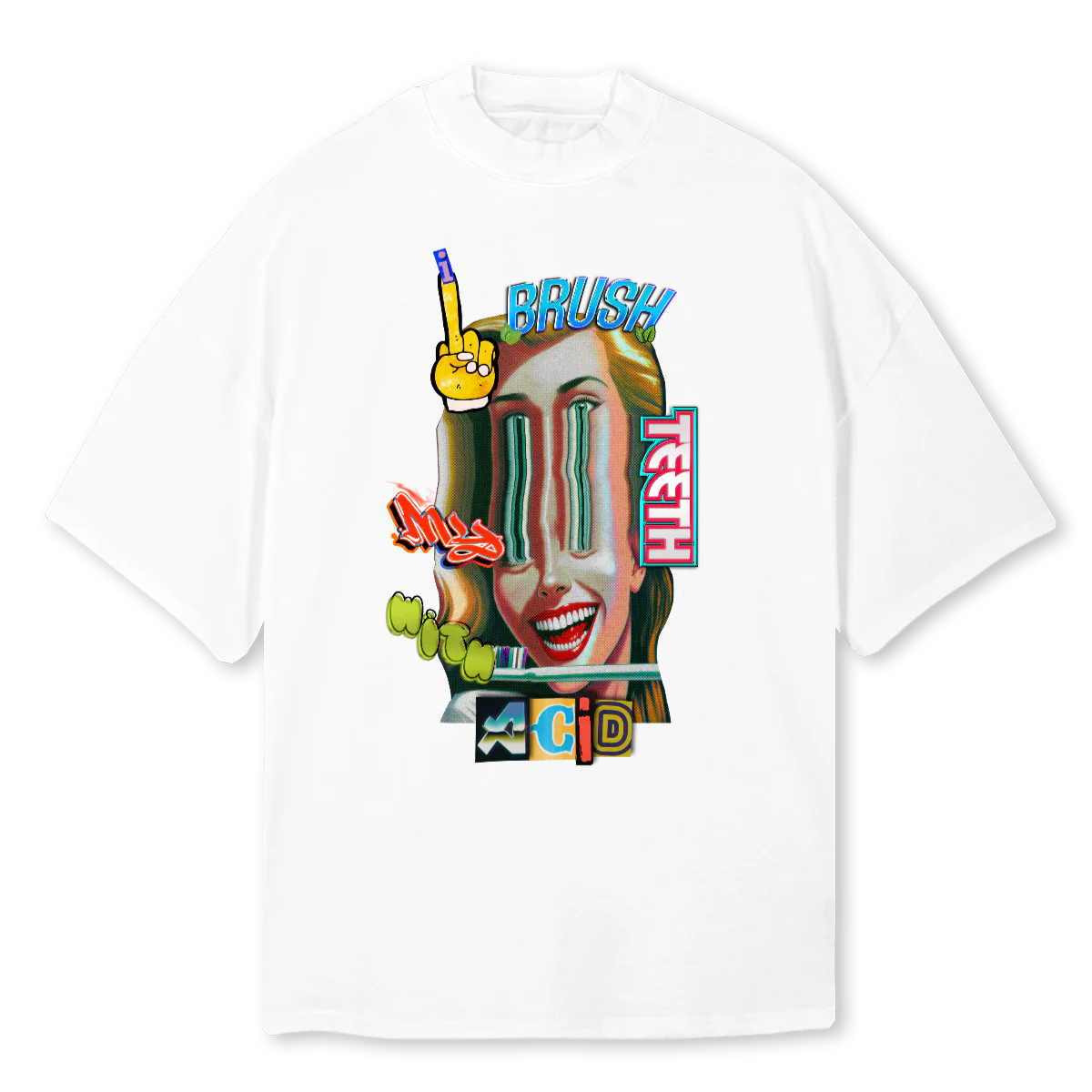 TEETH White Oversized Mock Neck Tee.