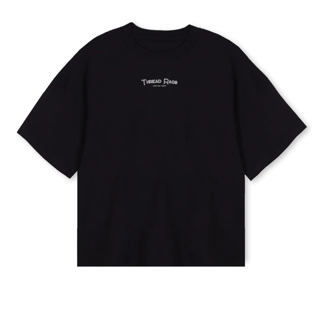 TEEWHITE_2 Black Oversized Boxy Tee.