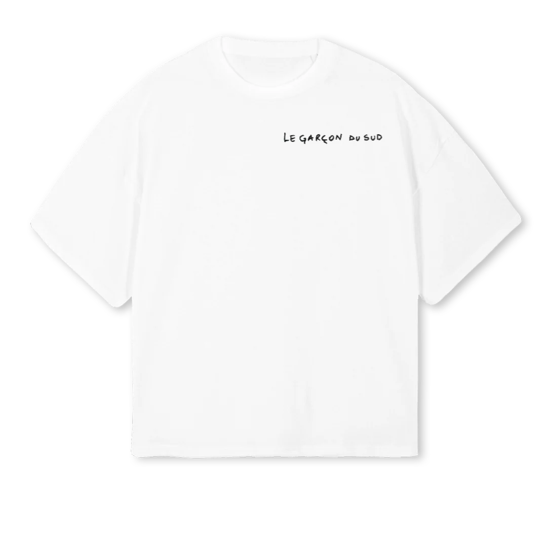 TEEZERODEUX White Oversized Boxy Tee.