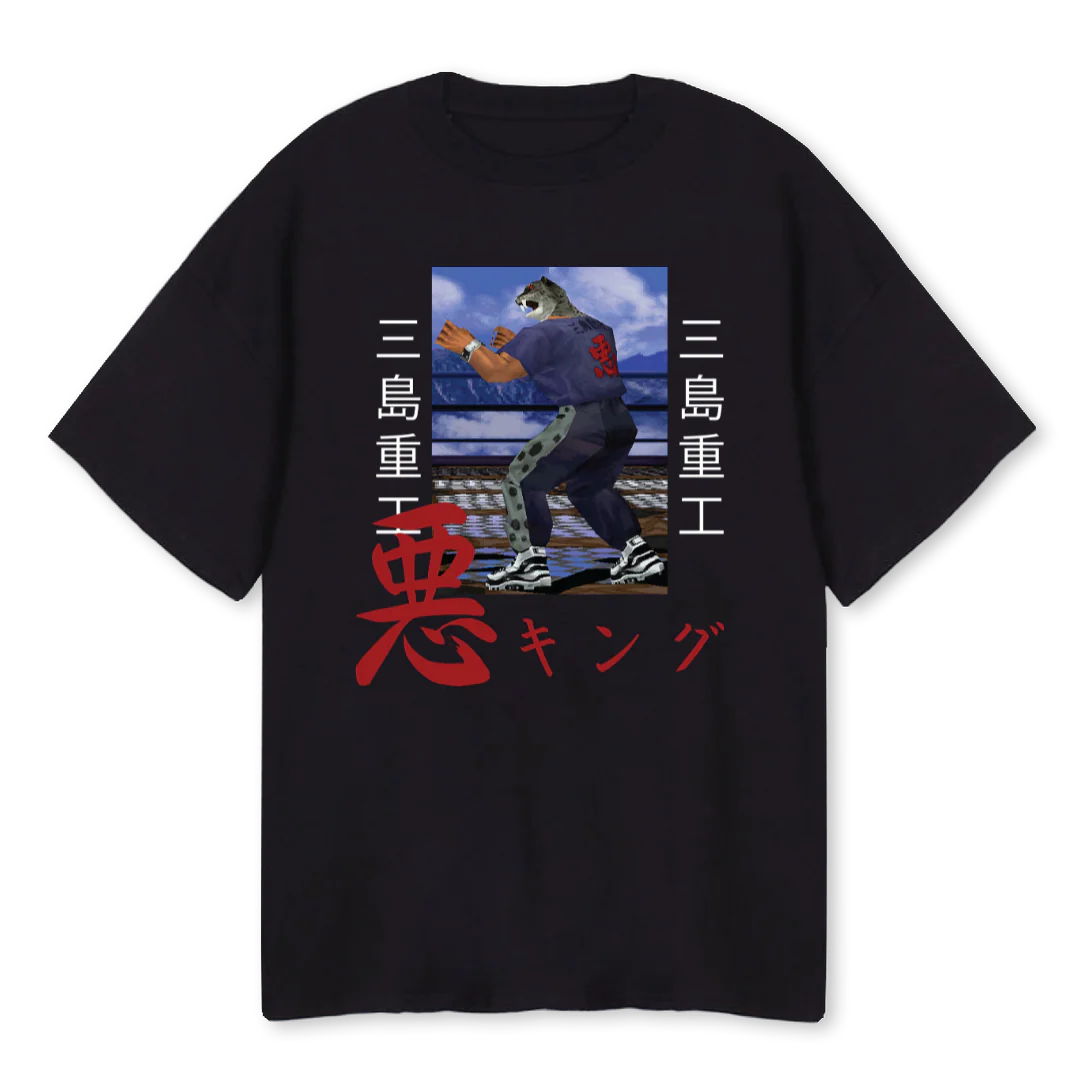 TEKKEN THREE KING Black Oversized Tee.