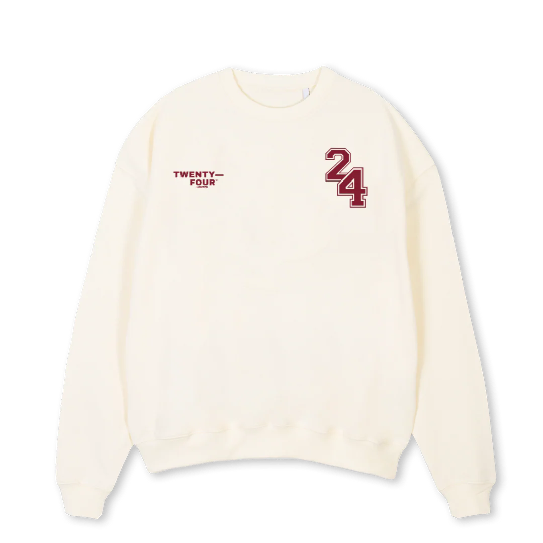 TFSWEATCREAMBURGUNDY Cream Oversized Crewneck Sweater.