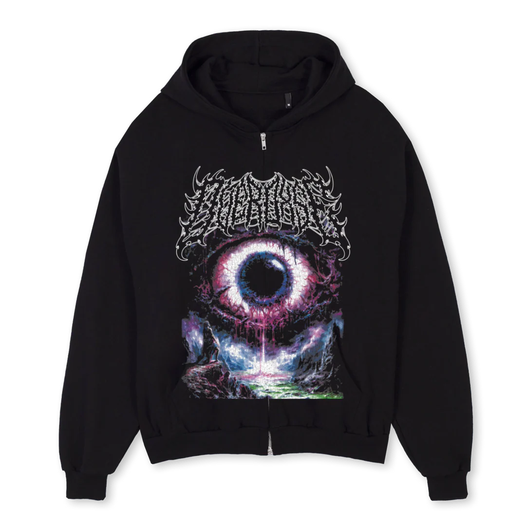 THIRDE Black Oversized Zipped Hoodie.