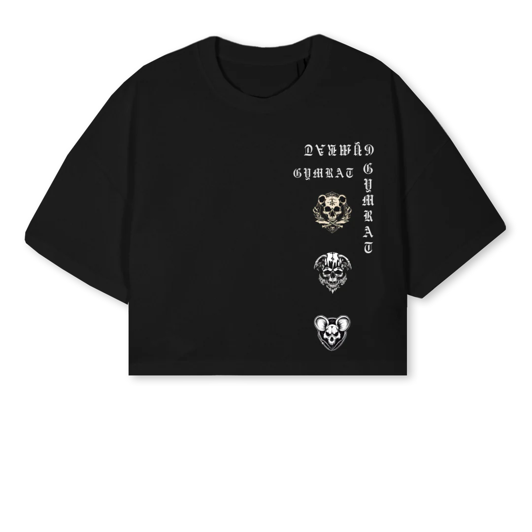 THREEBLINDMICECROP Black Cropped Oversized Tee.