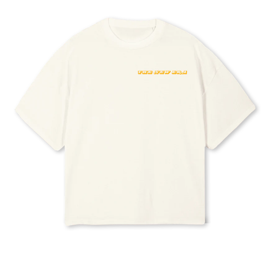 THREEEORO Cream Oversized Boxy Tee.