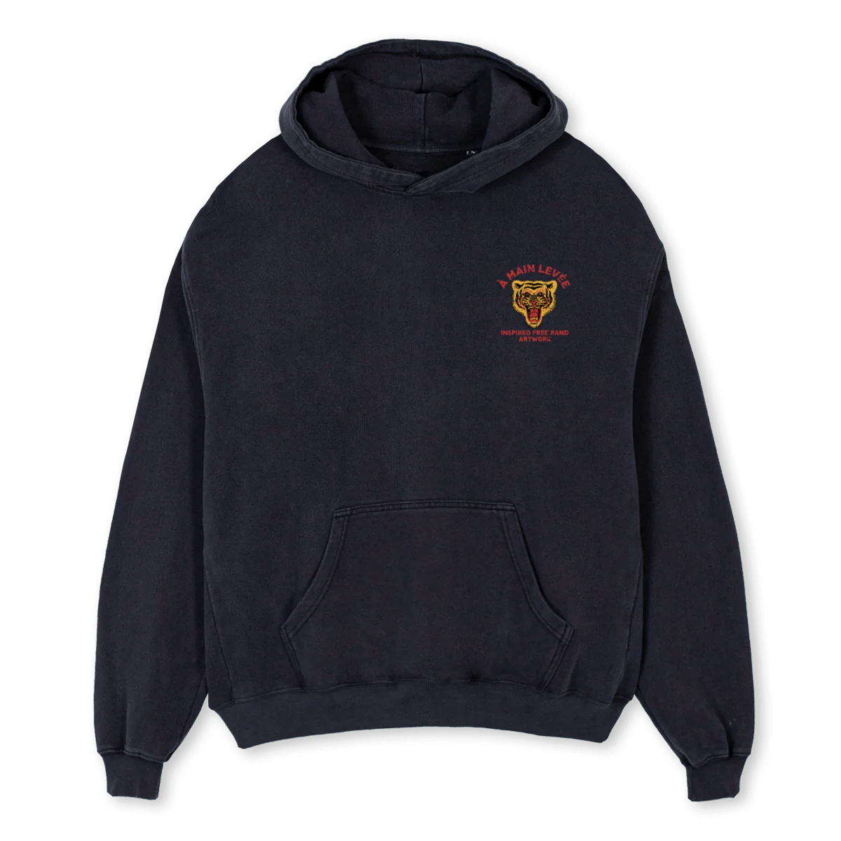 TIGERFACEVINBLKHOOD Vintage Black Oversized Hoodie.