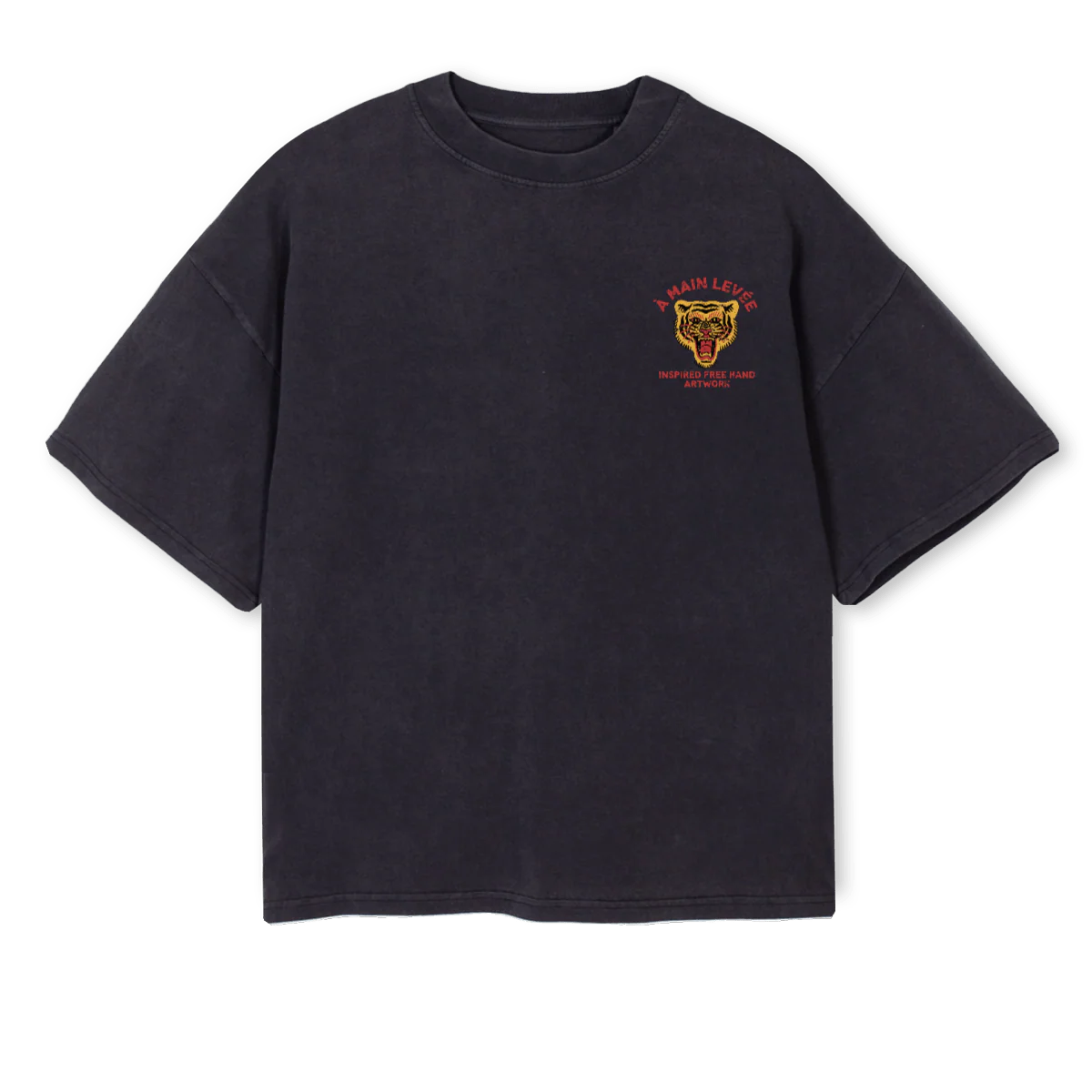 TIGERFACEVINBLKTEE Vintage Black Oversized Boxy Tee.
