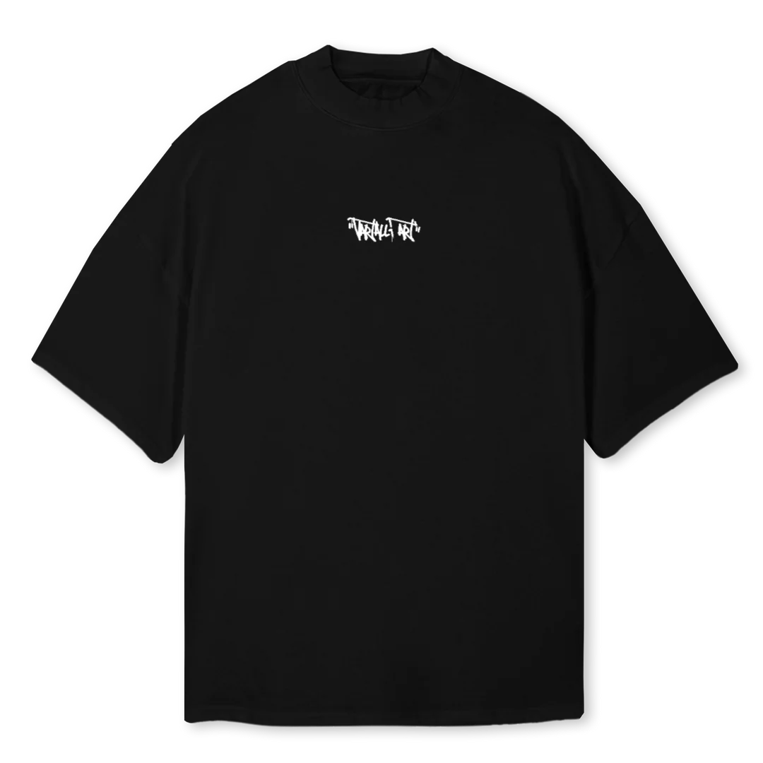 VARTALLIARTBLCK Black Oversized Mock Neck Tee.