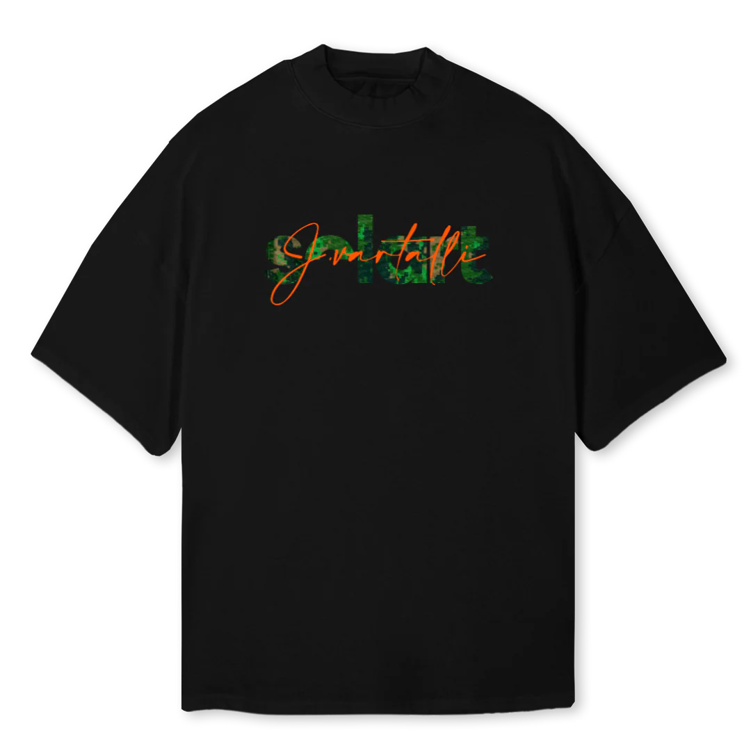 VARTALLIXALLENDES Black Oversized Mock Neck Tee.