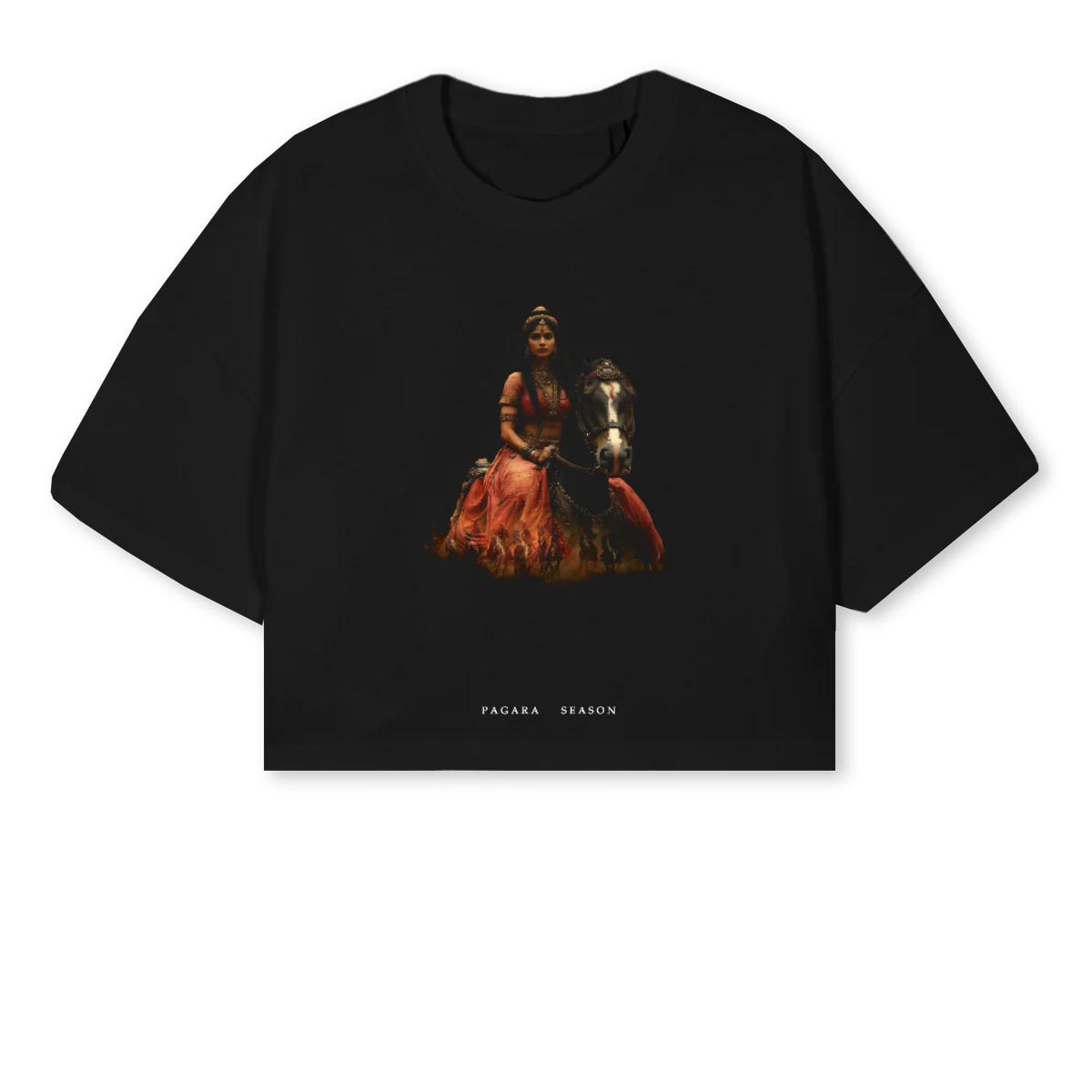 VELU NACHIYAR Black Cropped Oversized Tee.