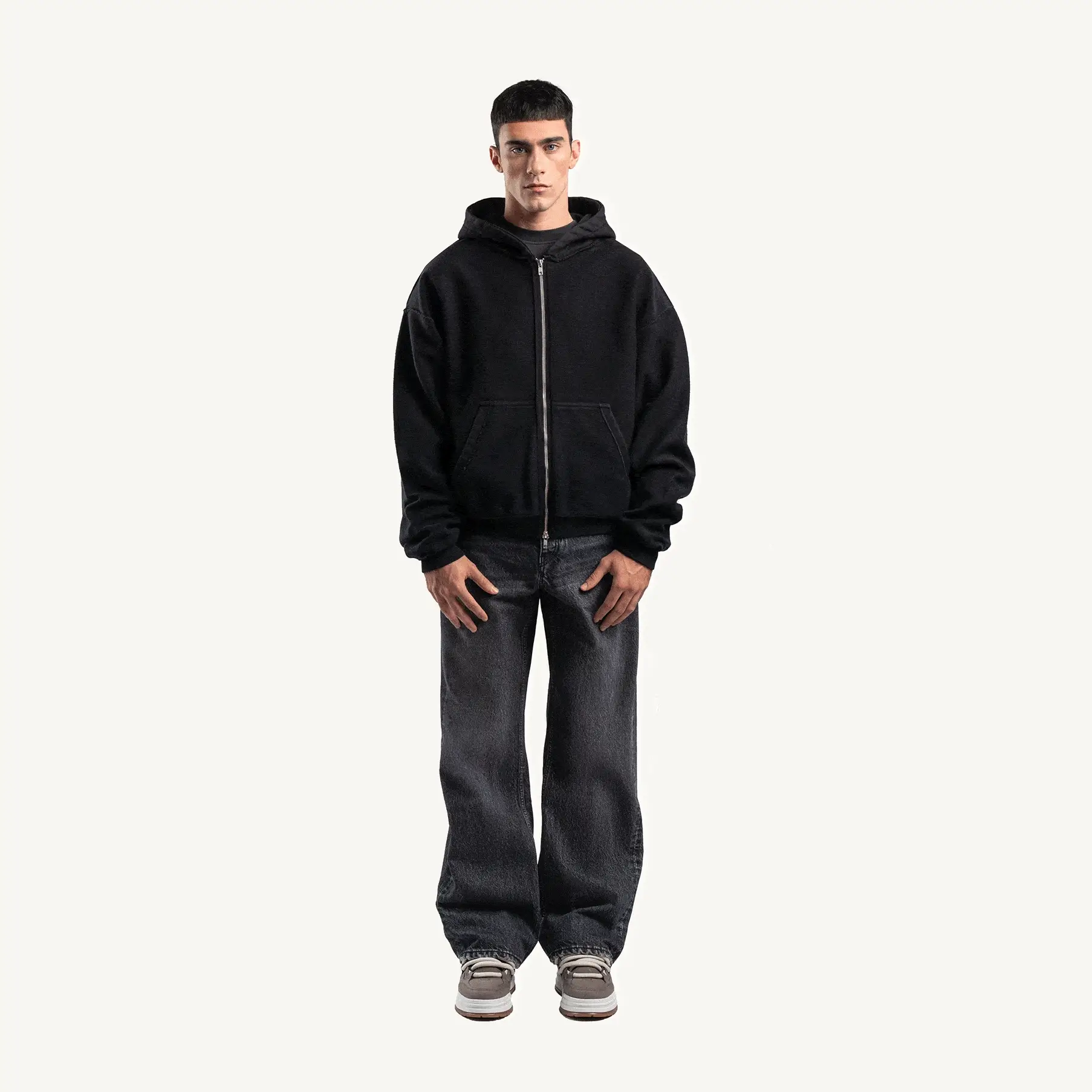 Vintage Black Ultra Heavy Reversible Oversized Zipped Hoodie. - Image 3