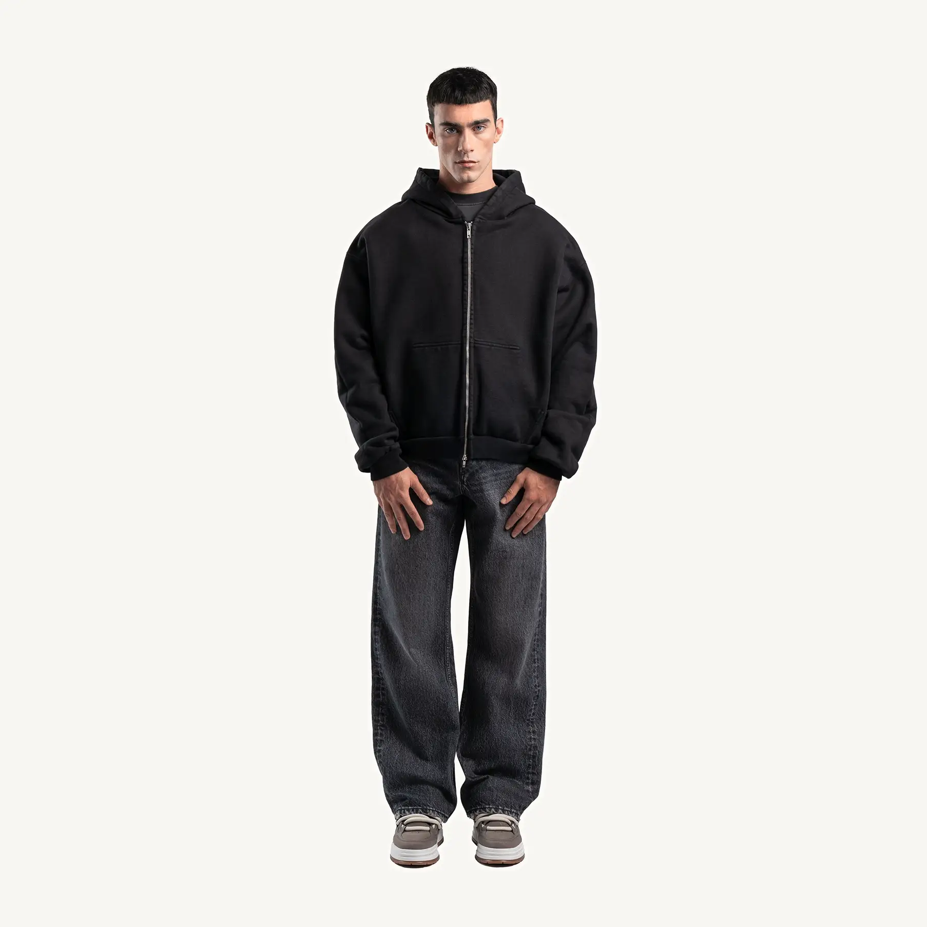 Vintage Black Ultra Heavy Reversible Oversized Zipped Hoodie. - Image 6
