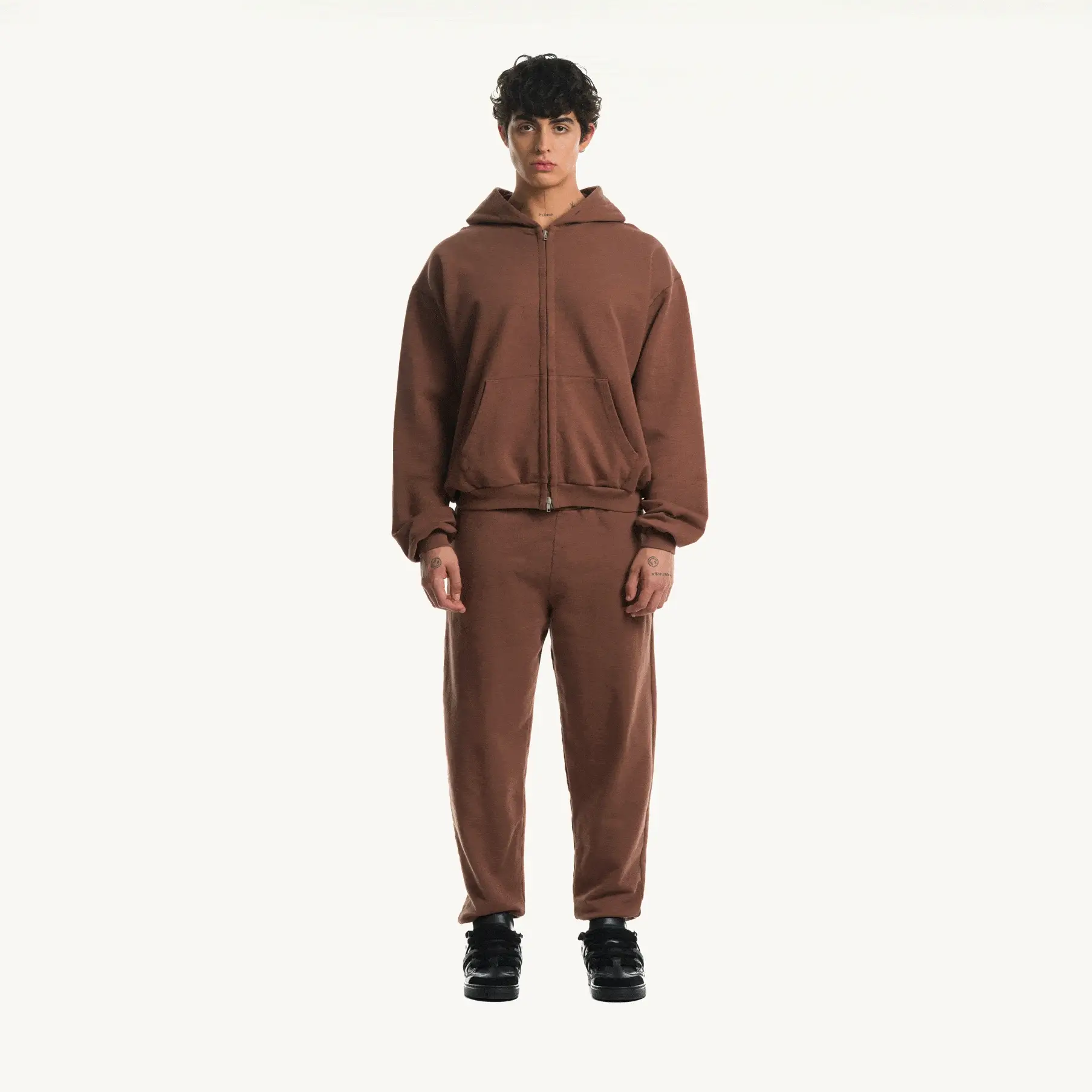 Vintage Brown Oversized Zipped Hoodie - Image 3