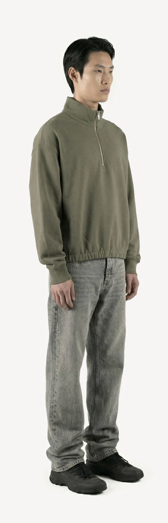 Vintage Olive Oversized Boxy 1/4-Zip Sweater. - Image 3