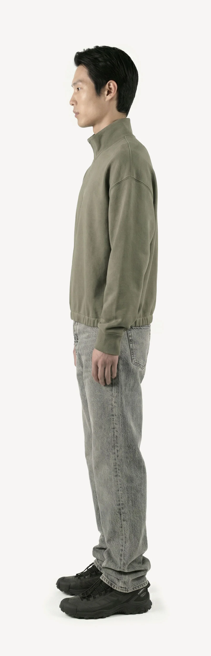 Vintage Olive Oversized Boxy 1/4-Zip Sweater. - Image 8