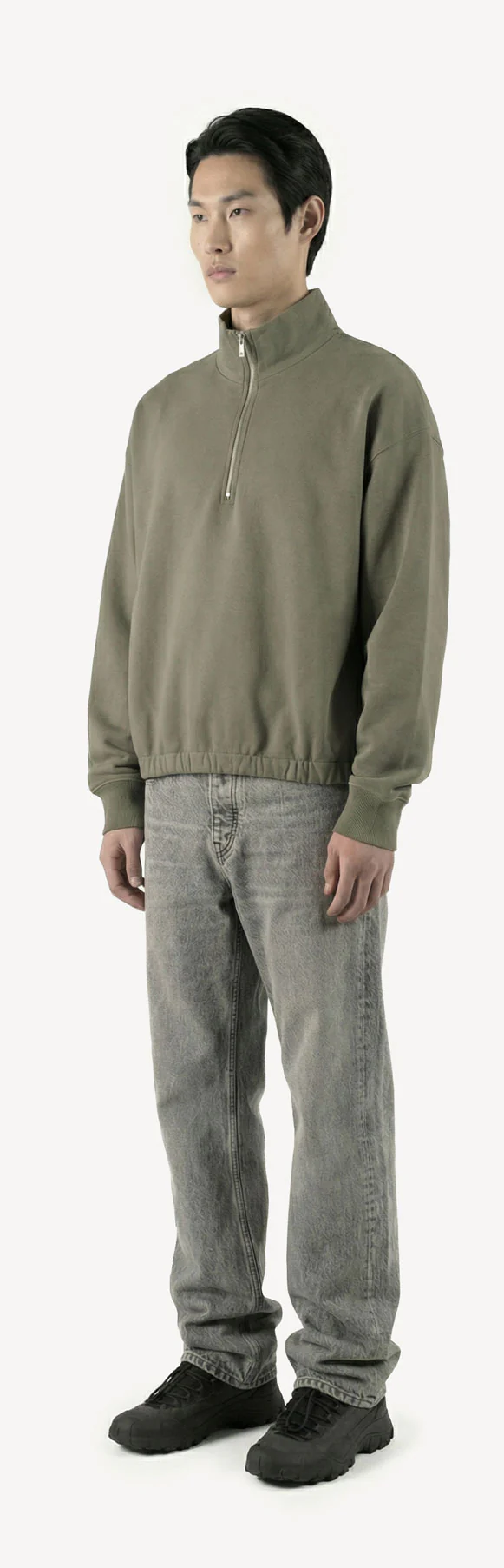 Vintage Olive Oversized Boxy 1/4-Zip Sweater. - Image 9