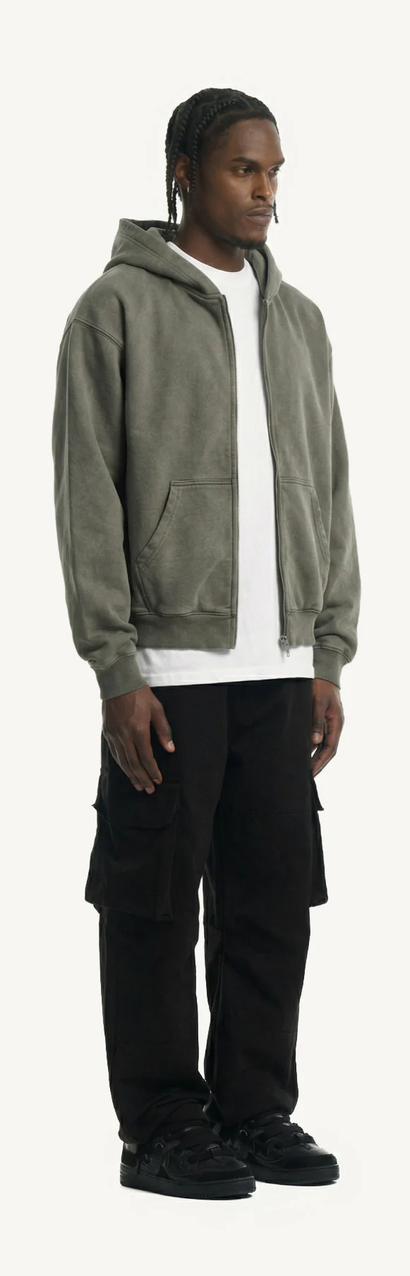 Vintage Olive Oversized Zipped Hoodie. - Image 3