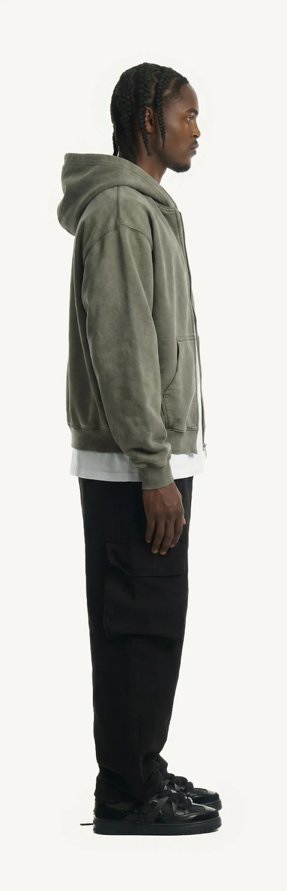 Vintage Olive Oversized Zipped Hoodie. - Image 4
