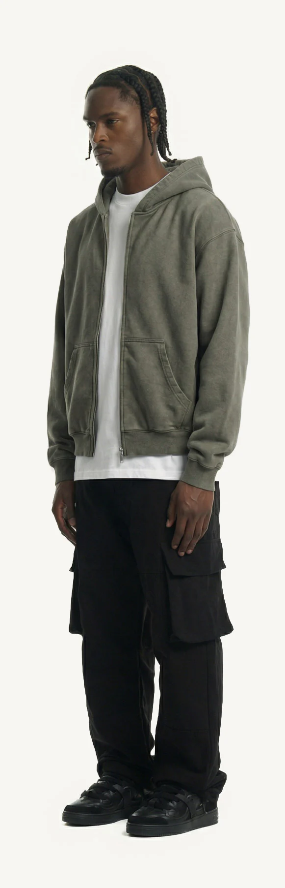 Vintage Olive Oversized Zipped Hoodie. - Image 9