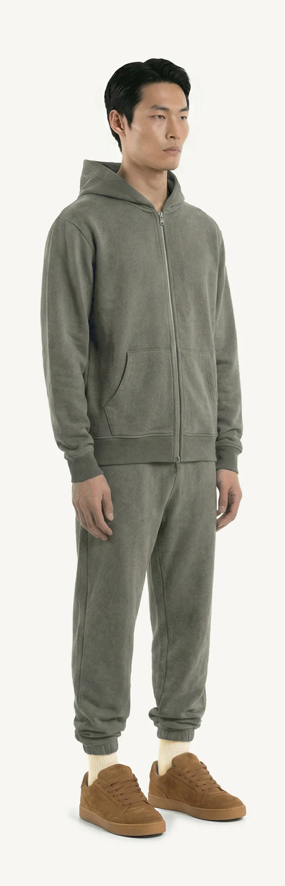 Vintage Olive Regular Zipped Hoodie. - Image 3