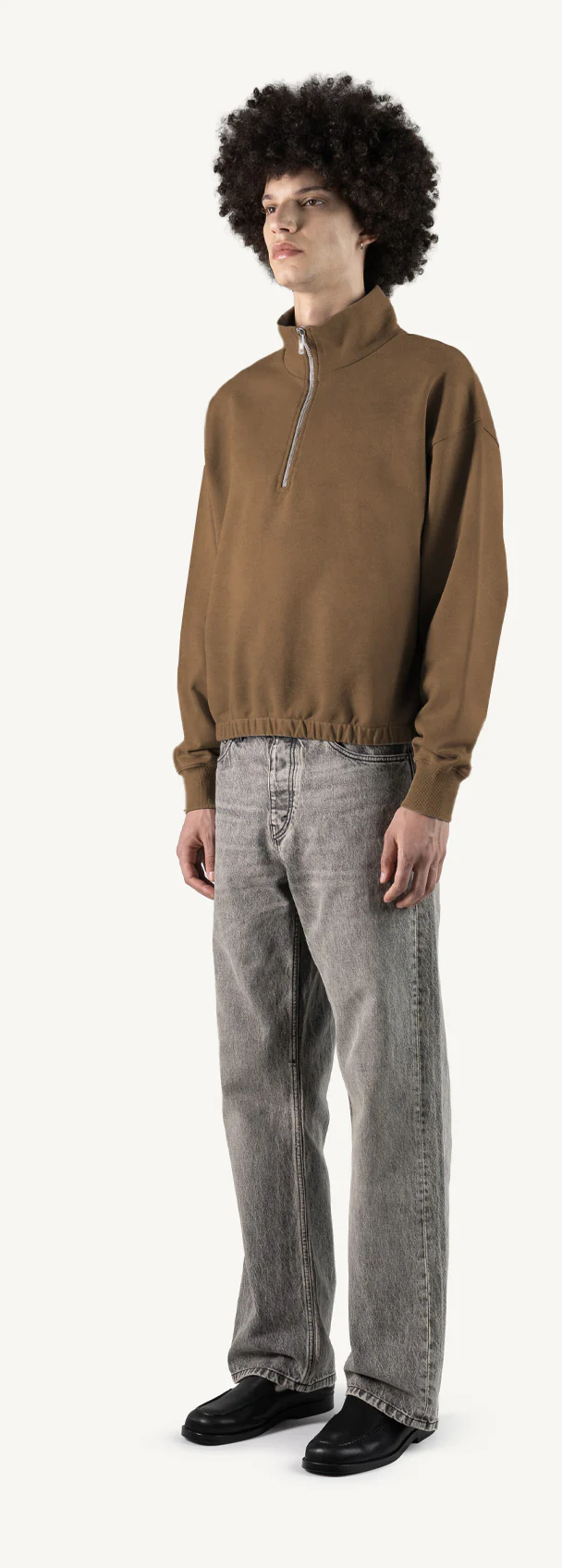 Vintage Tan Oversized Boxy 1/4-Zip Sweater. - Image 9