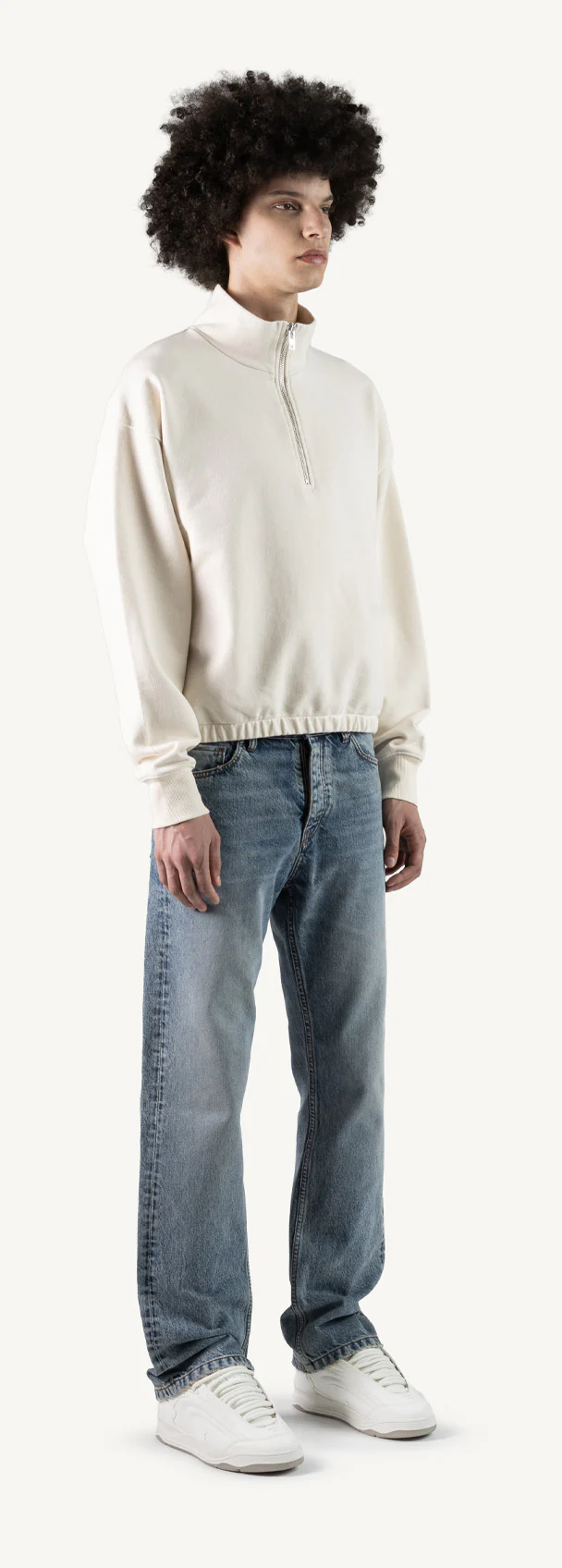 Vintage White Oversized Boxy 1/4-Zip Sweater. - Image 3