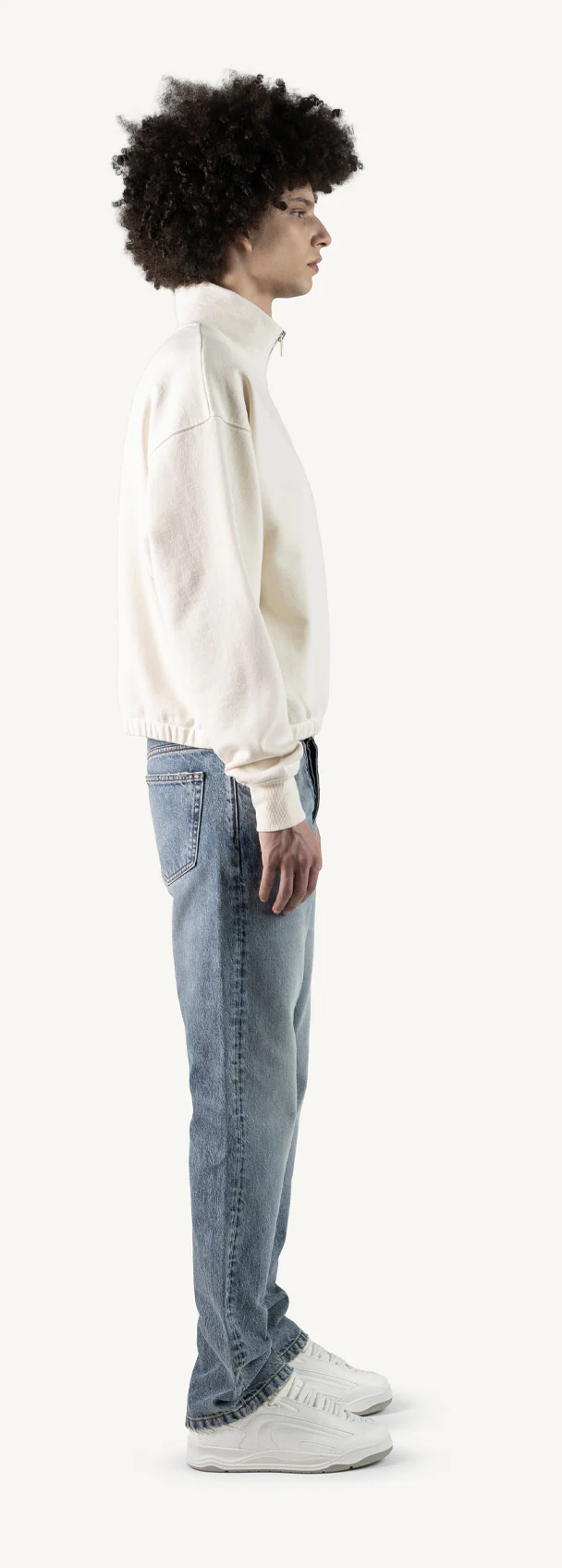 Vintage White Oversized Boxy 1/4-Zip Sweater. - Image 4