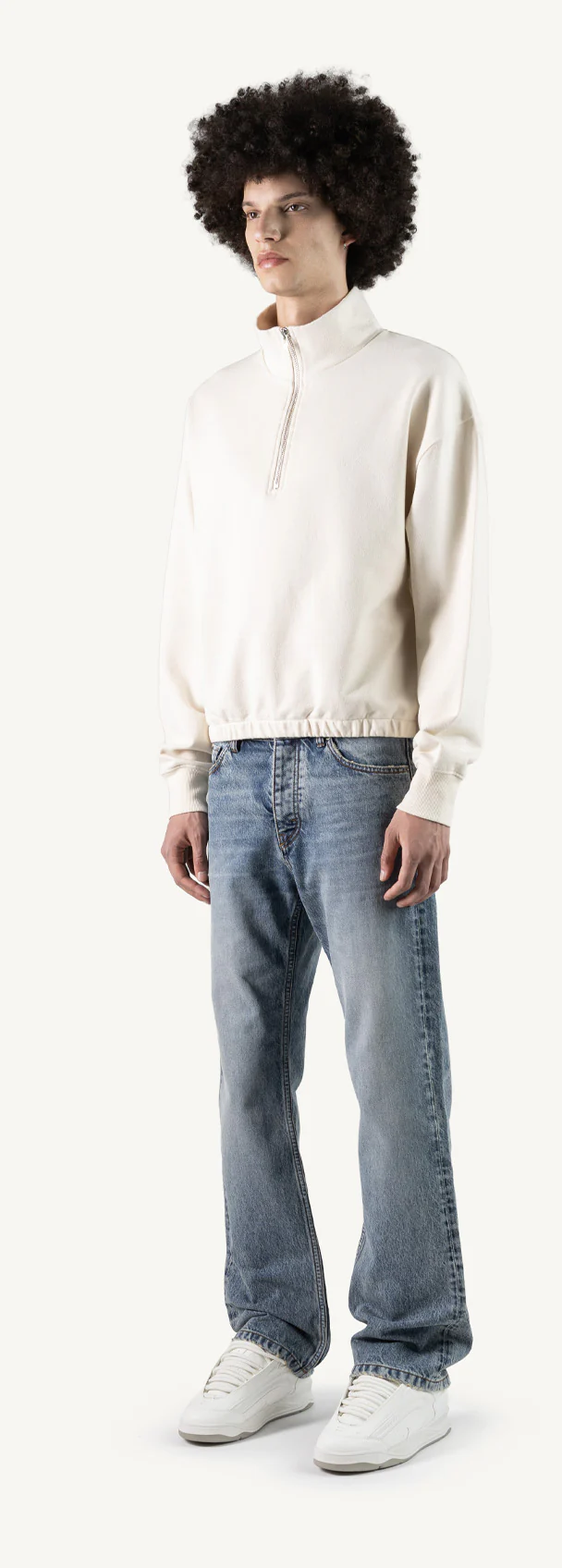 Vintage White Oversized Boxy 1/4-Zip Sweater. - Image 9