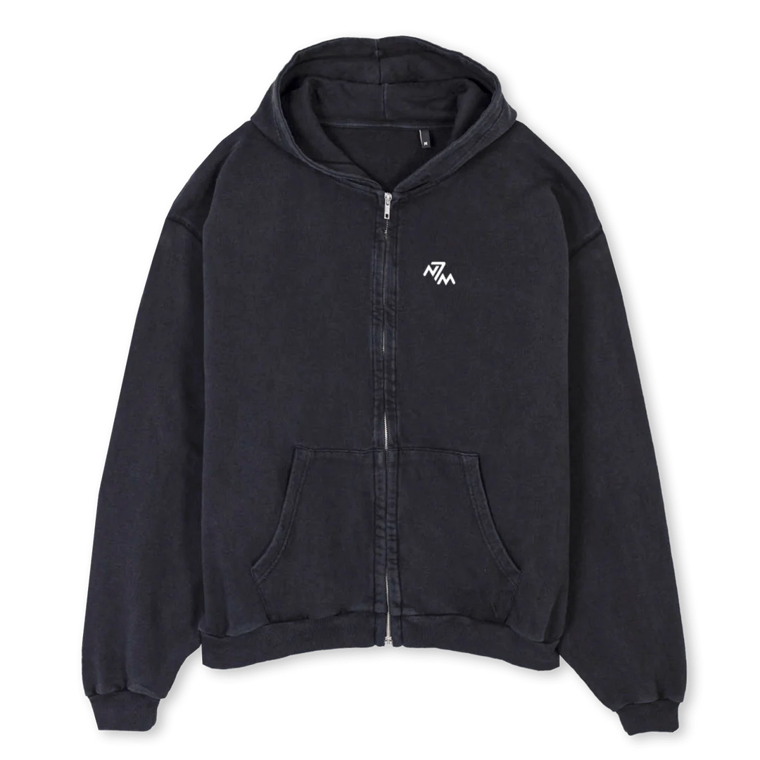 VINTAGEZIP Vintage Black Oversized Zipped Hoodie.