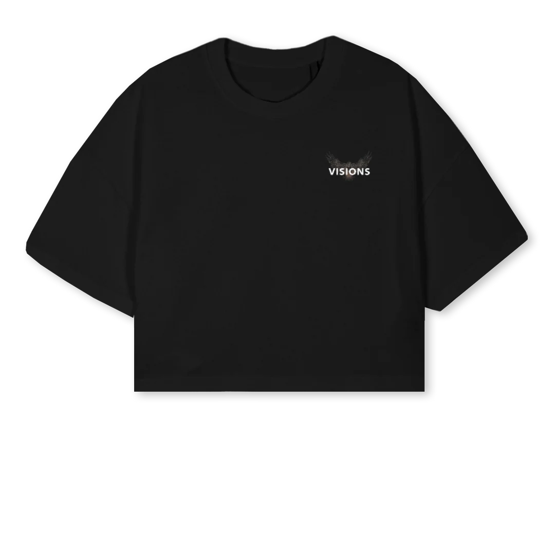 VISIONS RISE F Black Cropped Oversized Tee.