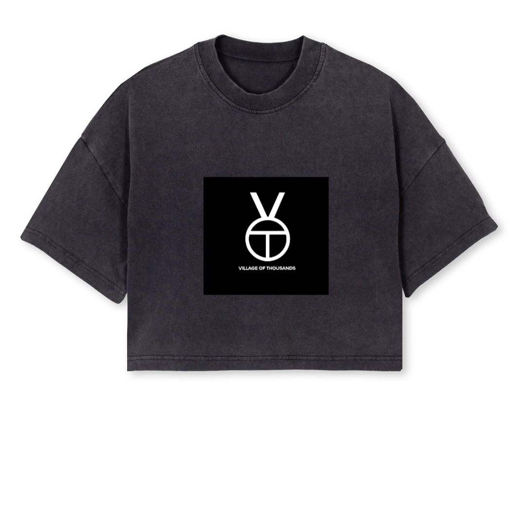 VOTWO Vintage Black Cropped Oversized Tee.