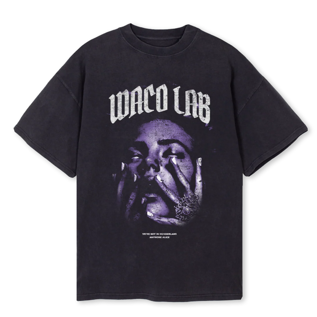 WACO LAB ALICE Vintage Black Oversized Tee.