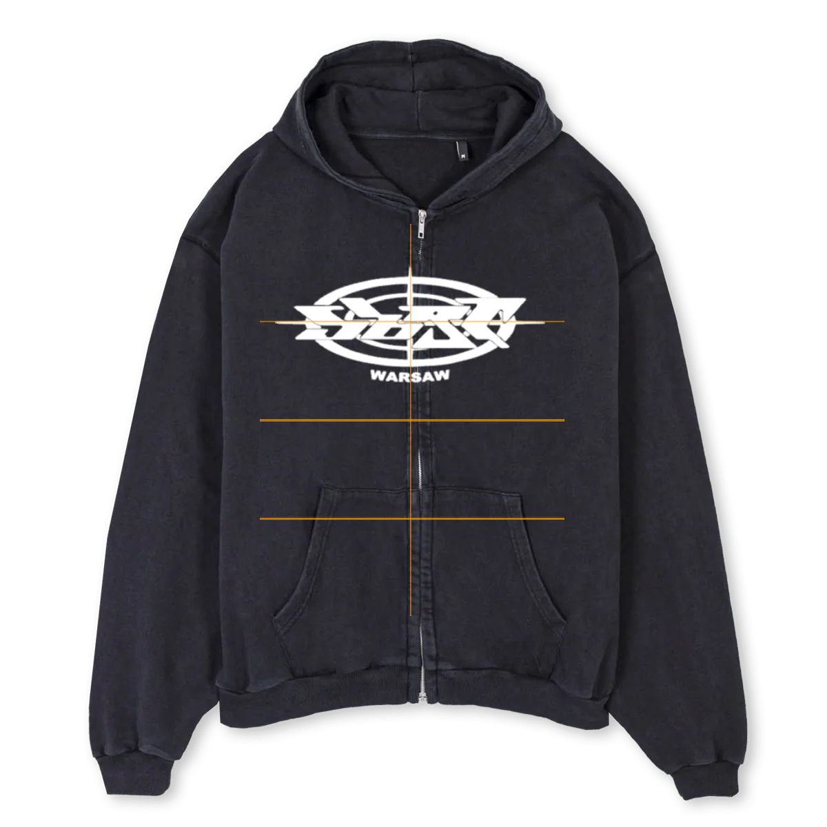 WARSAWHOODIEVINTAGEB Vintage Black Oversized Zipped Hoodie.