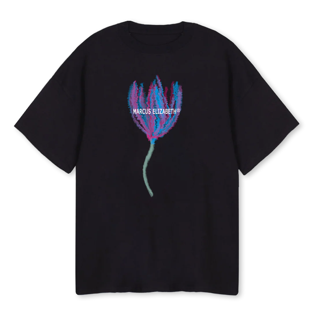 WATER TULIP T Black Oversized Tee.