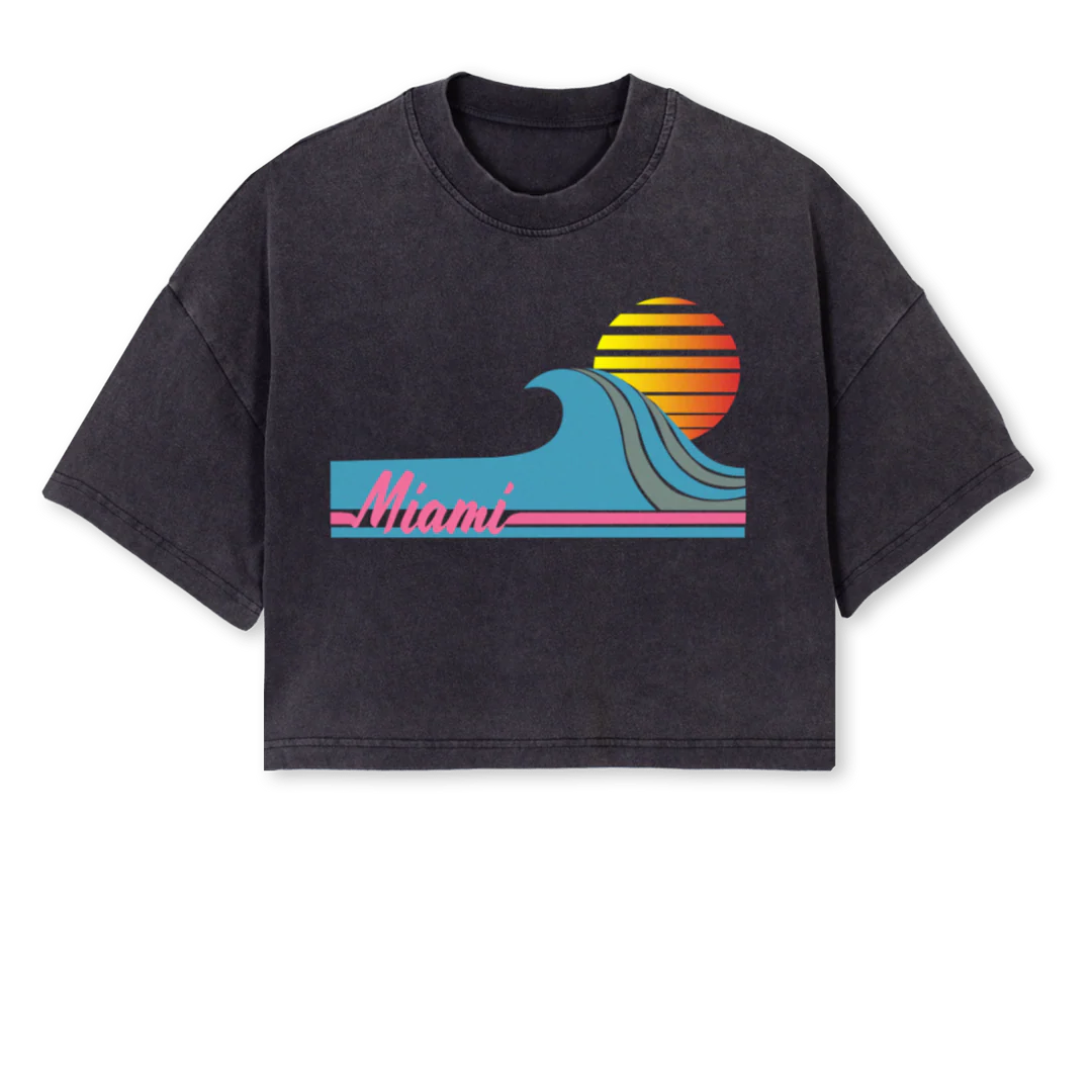 WAVECROP Vintage Black Cropped Oversized Tee.