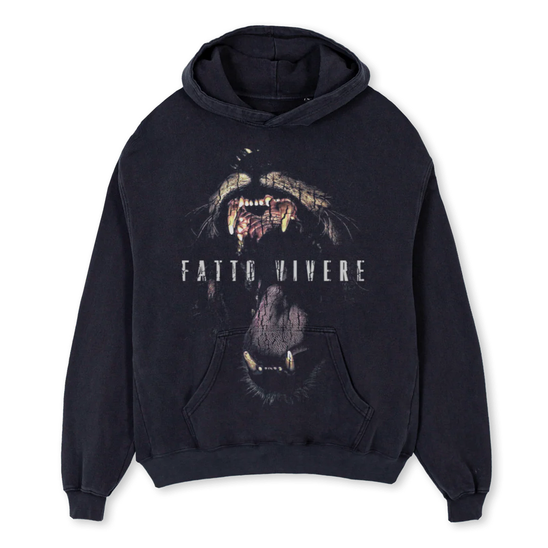 WD LION HOODIE Vintage Black Oversized Hoodie.