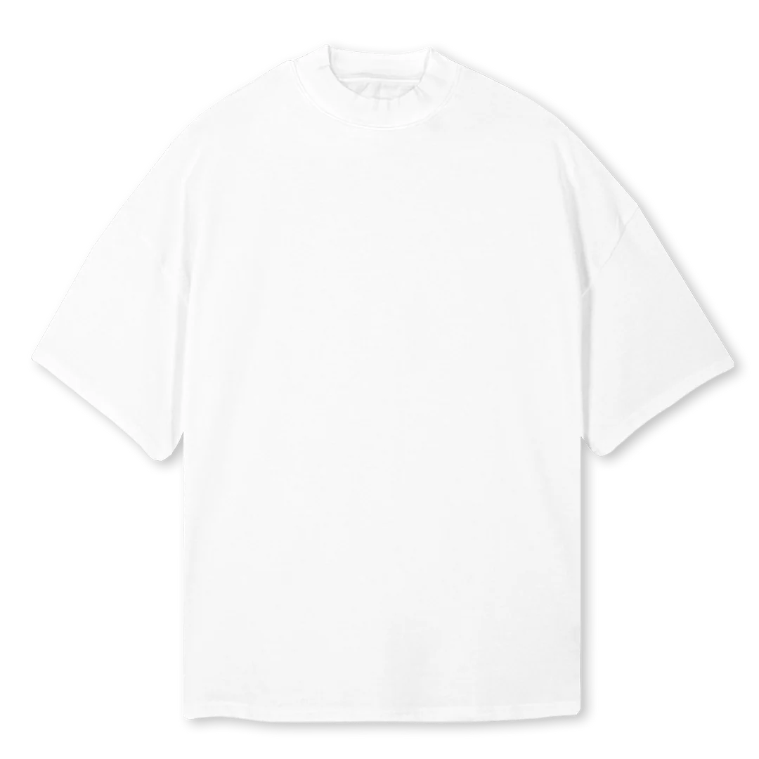 WELCOME TO PRAGUE White Oversized Mock Neck Tee. - Image 2