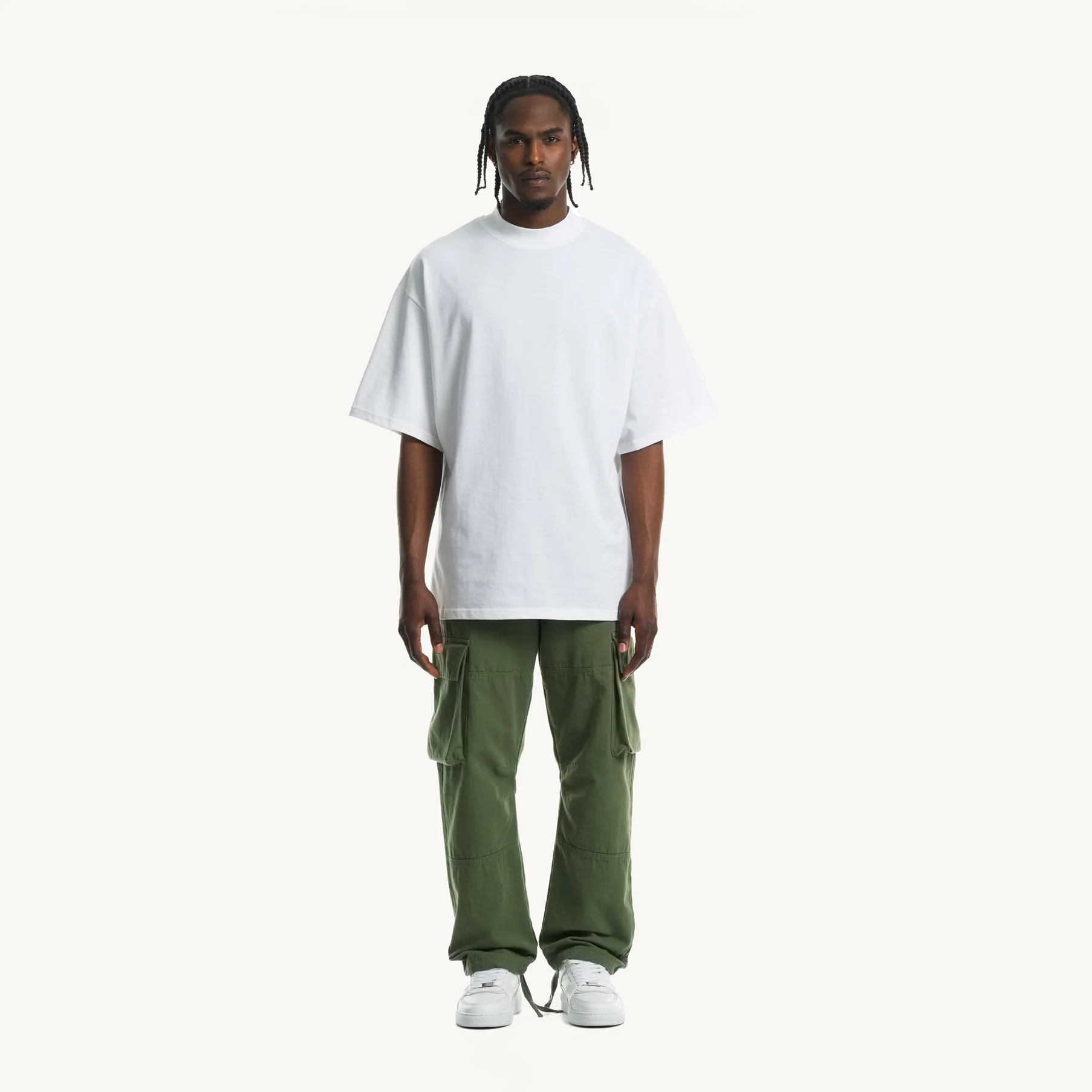 White Oversized Mock Neck Tee. - Image 2